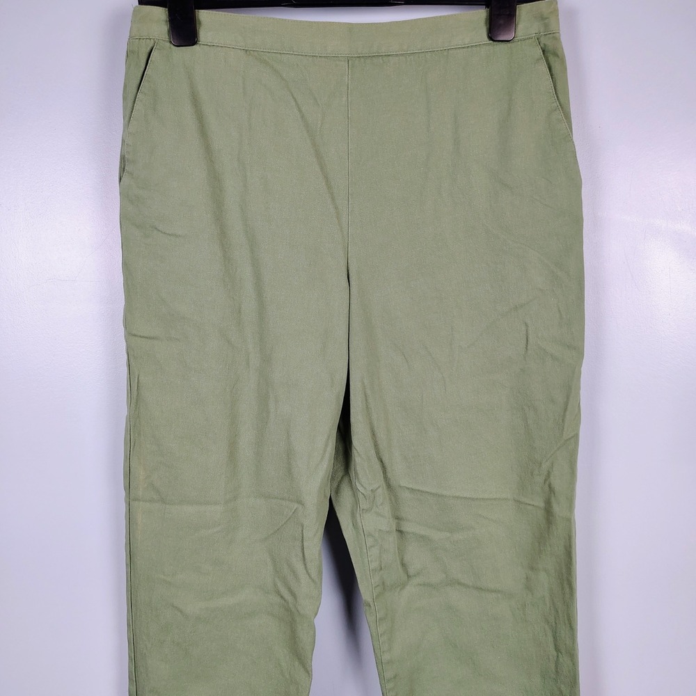 Alfred Dunner Womens SZ 14 Elastic Back Straight Leg Pants Sage Green Cotton - Picture 2 of 8